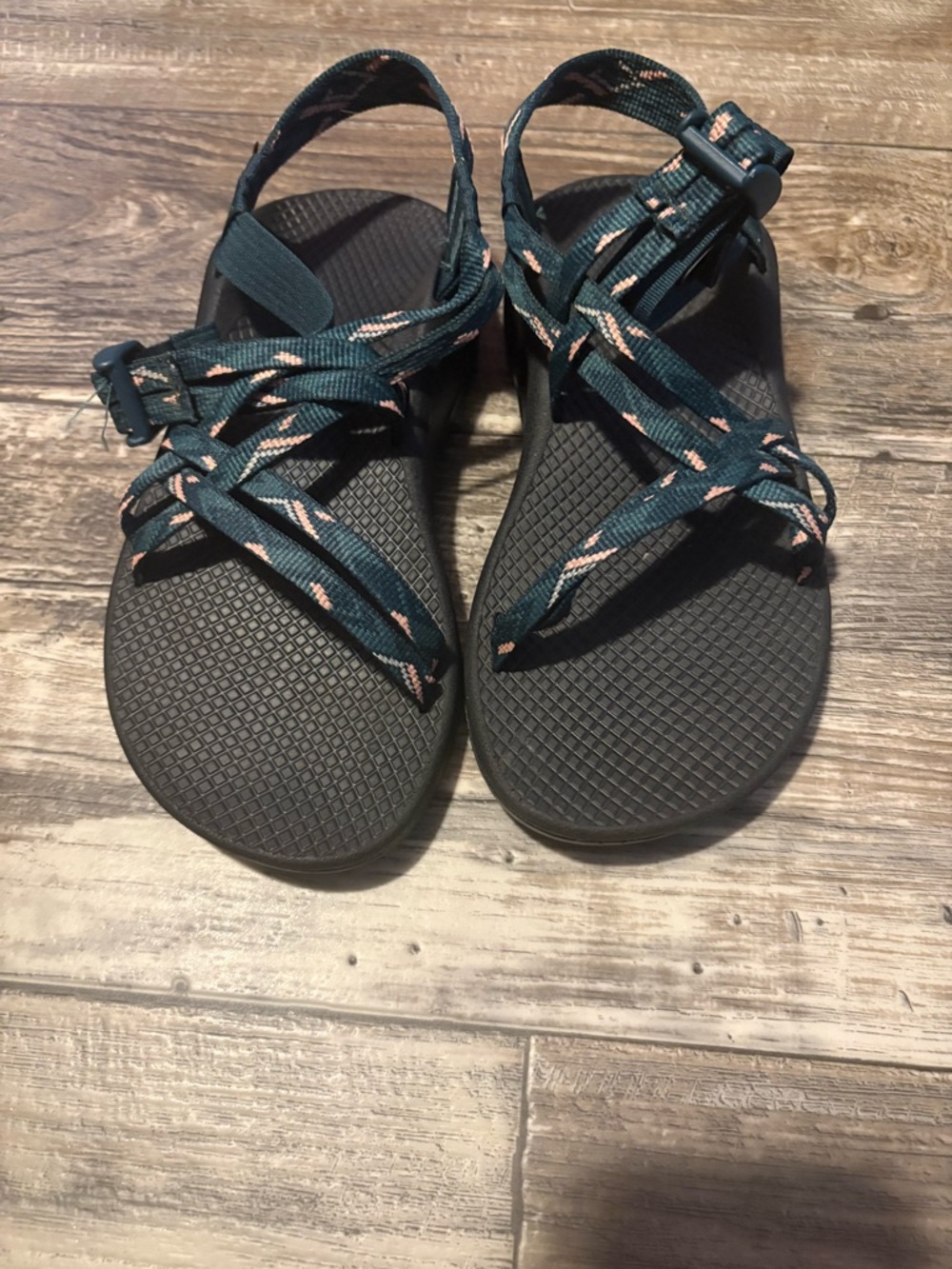 Chaco Women's Teal and Pink Patterned Sport Sandals